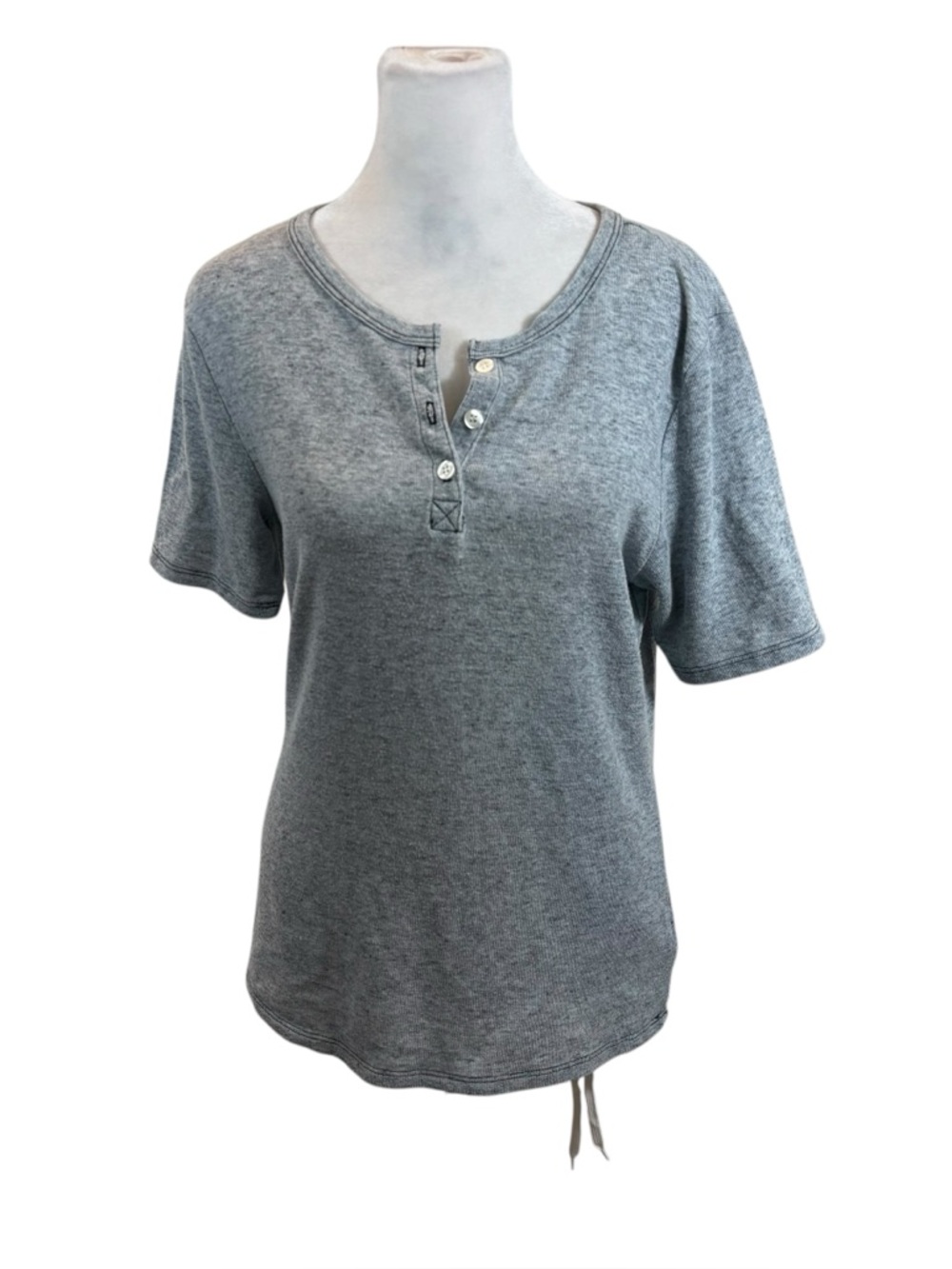 Ladies Frame Brand Grey Linen Blend Three Button Short Sleeve T-Shirt Medium
